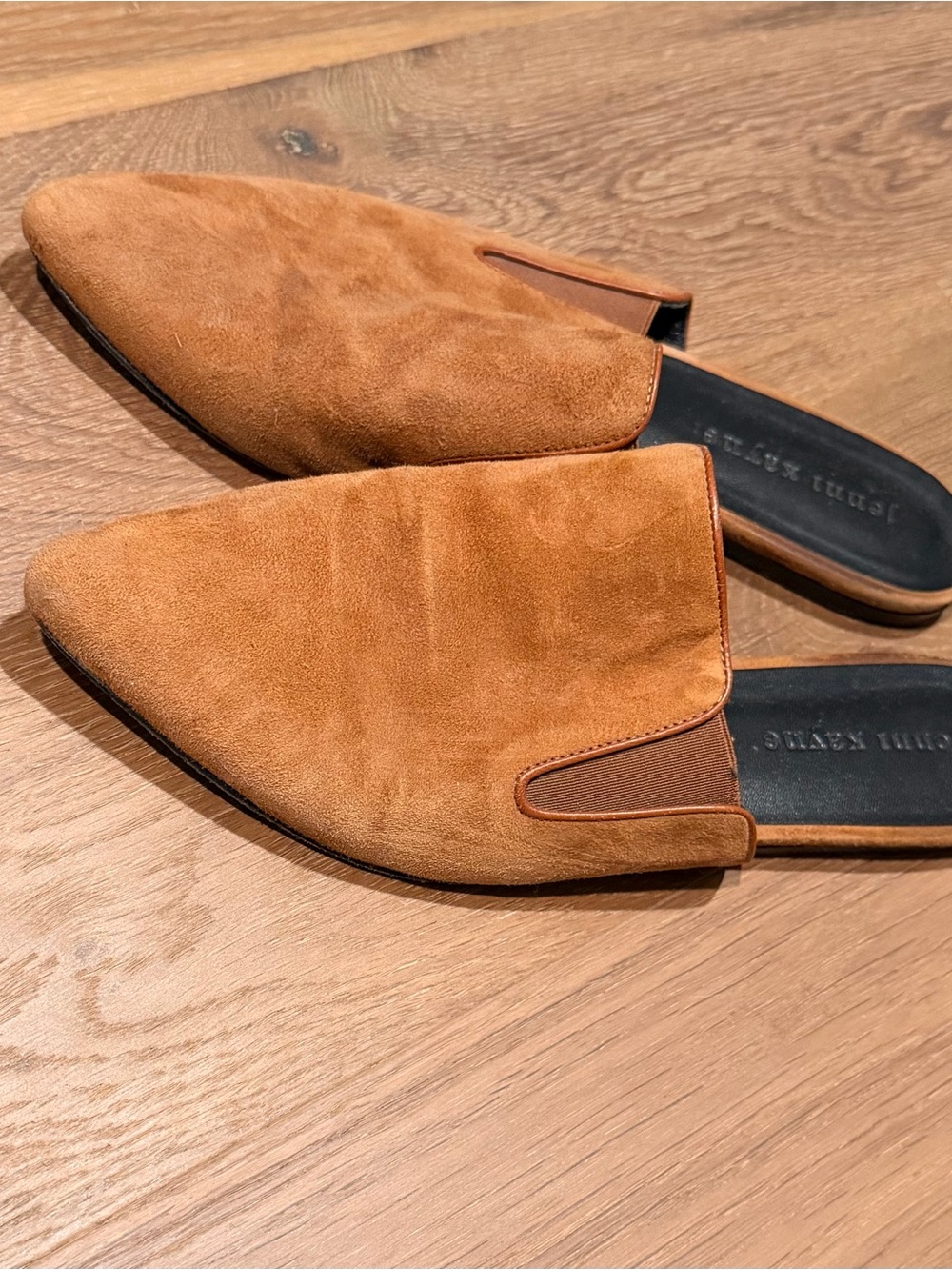 Jenni Kayne Suede Pointed-Toe Slip-On Flats in Cognac